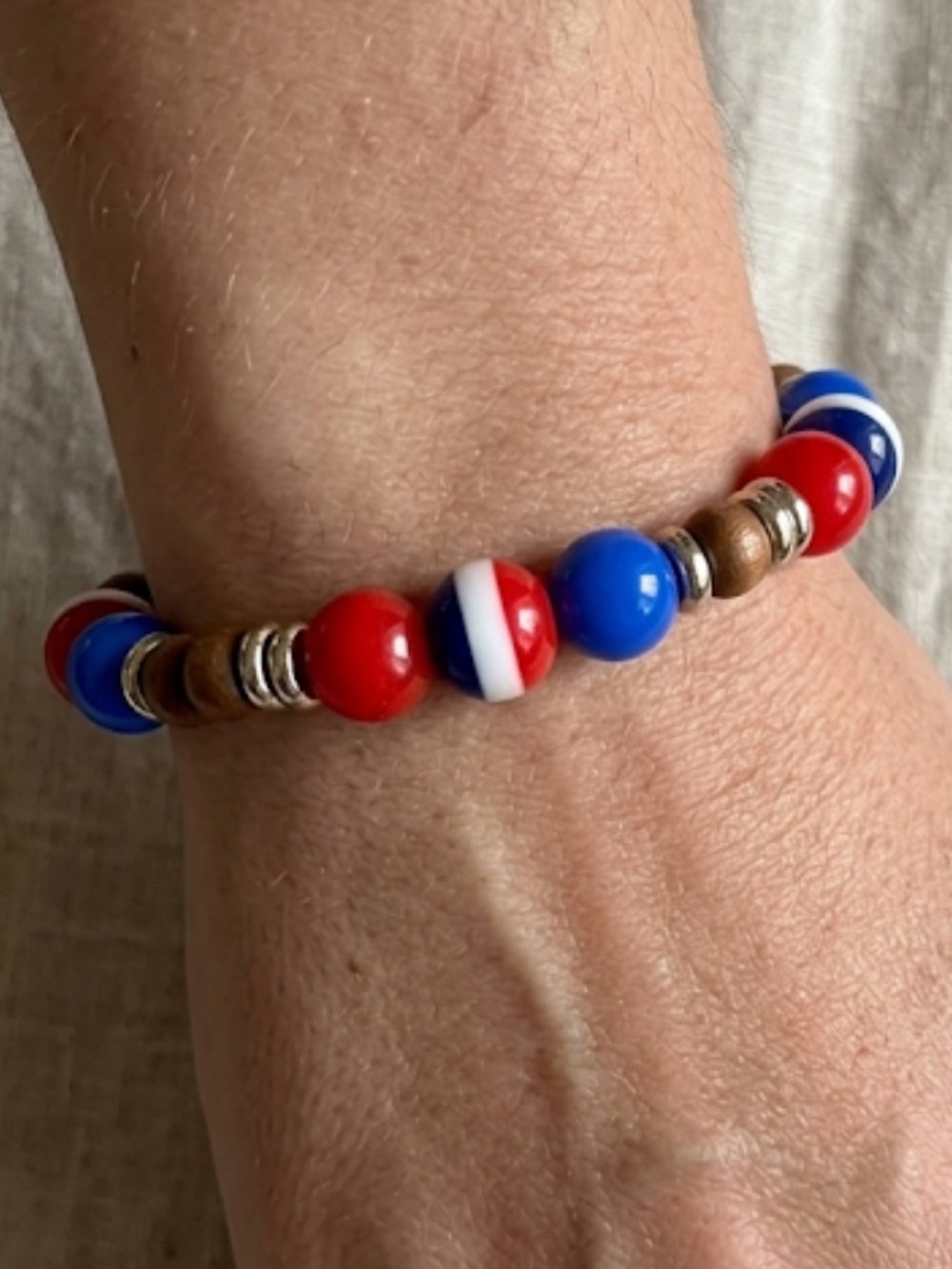 Red, White & Blue Striped Beaded Bracelet